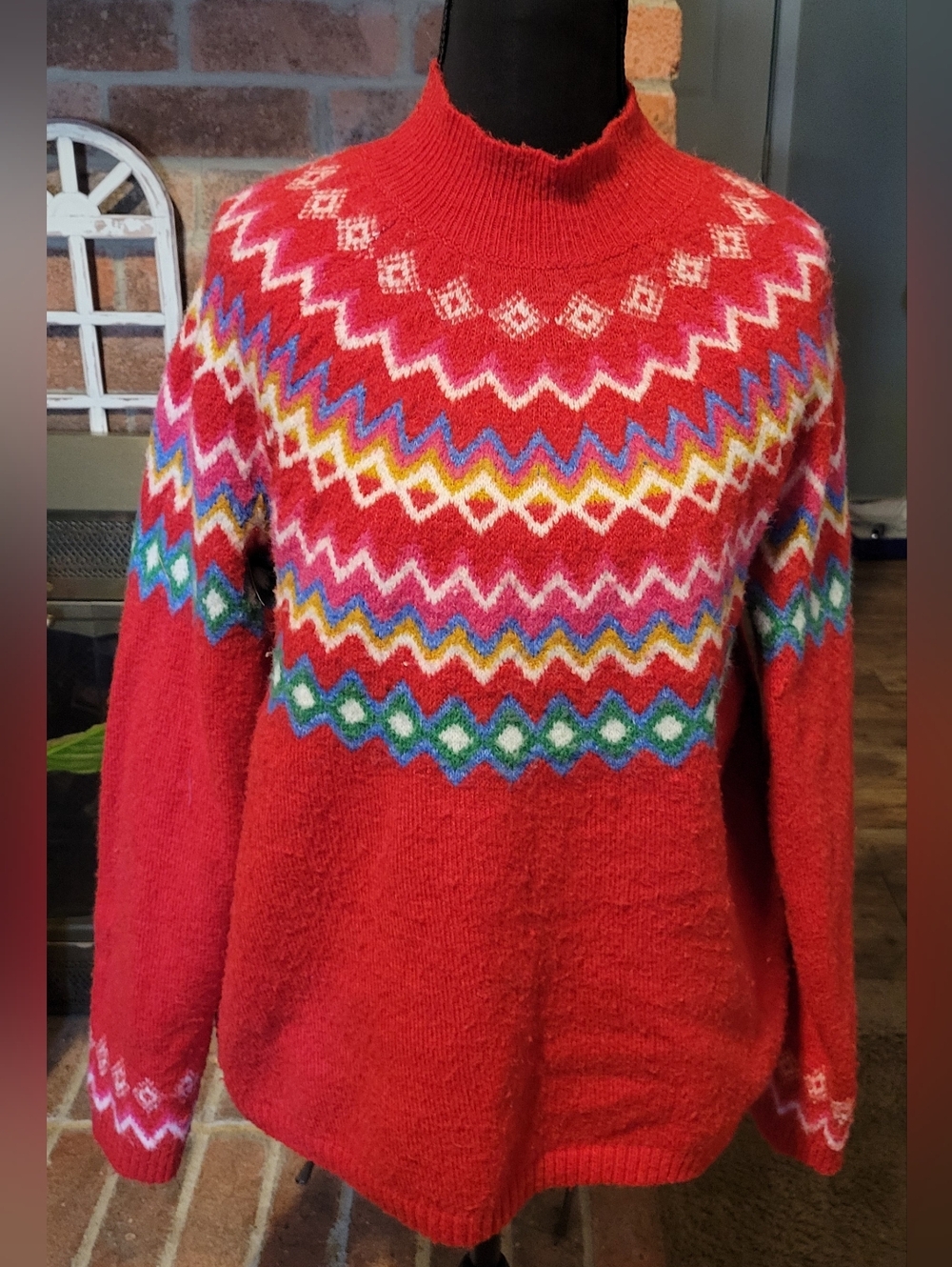 croft & barrow Red Nordic-Pattern Turtleneck Sweater